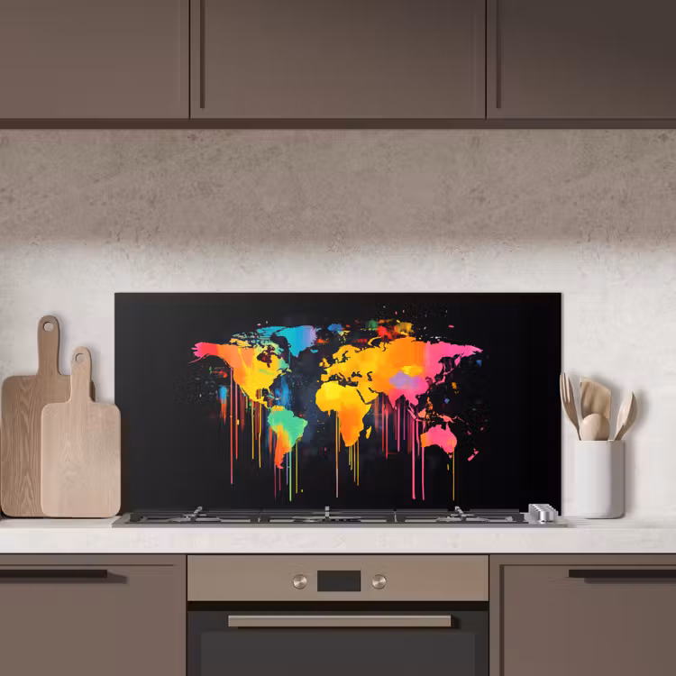 Wereldkaart - Verf - Kleurrijk - Graffiti - Wereld keuken achterwand spatscherm middel -sfeer2