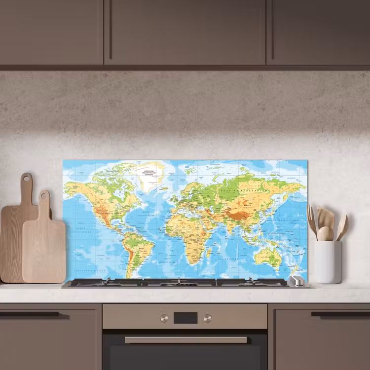 Wereldkaart - Staatkundig - Blauw - Aarde - Educatief keuken achterwand spatscherm middel -sfeer2