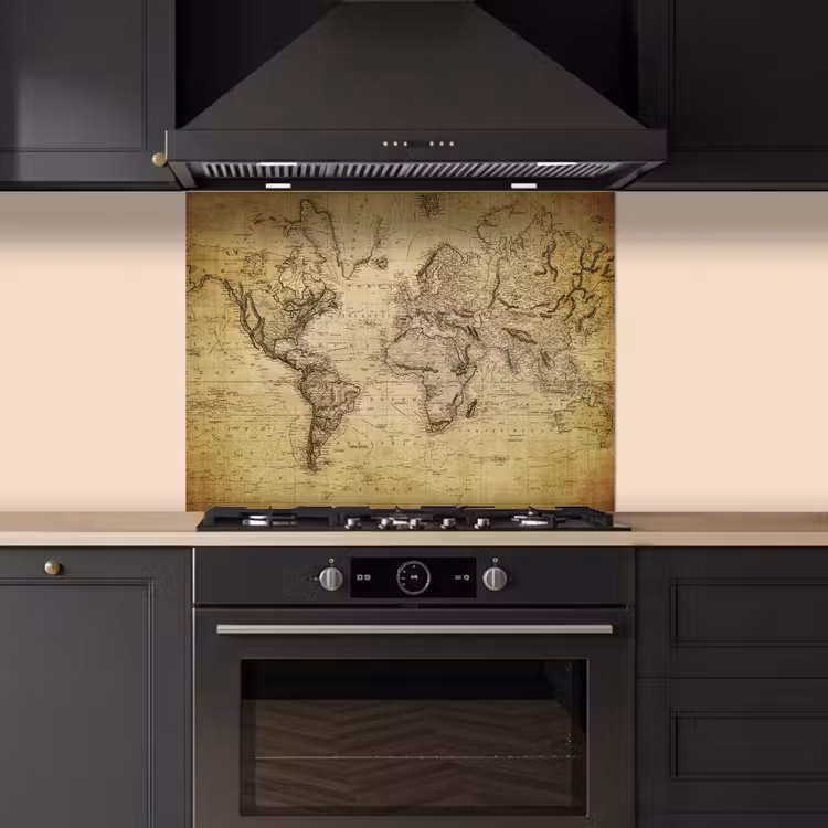 Wereldkaart - Vintage - Antiek - Bruin - Papier keuken achterwand spatscherm middel -sfeer1