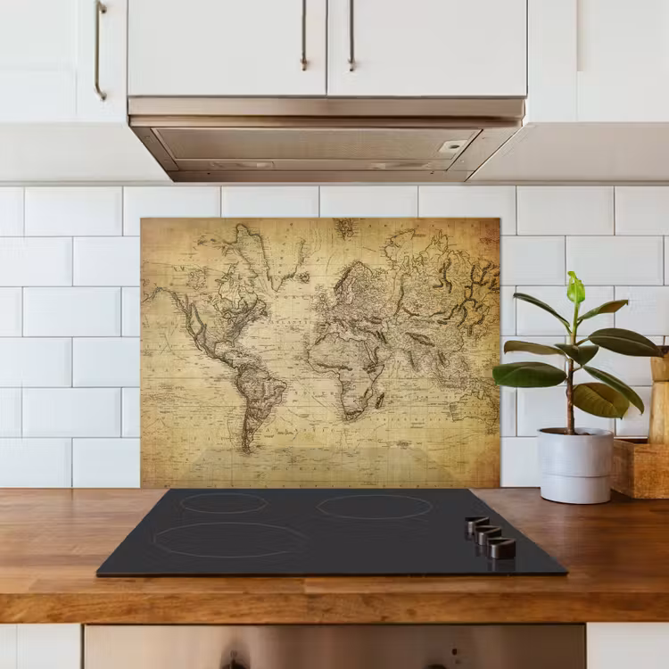 Wereldkaart - Vintage - Antiek - Bruin - Papier keuken achterwand spatscherm middel -sfeer2