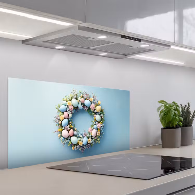 Krans - Eieren - Bloemen keuken achterwand spatscherm middel -3d_schuin