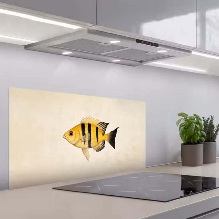 Geel - Vis - Strepen - Tropisch keuken achterwand spatscherm middel -3d_schuin