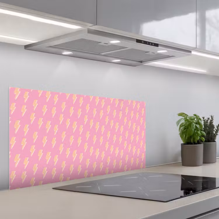 Geel - Bliksem - Roze keuken achterwand spatscherm middel 899 -3d_schuin