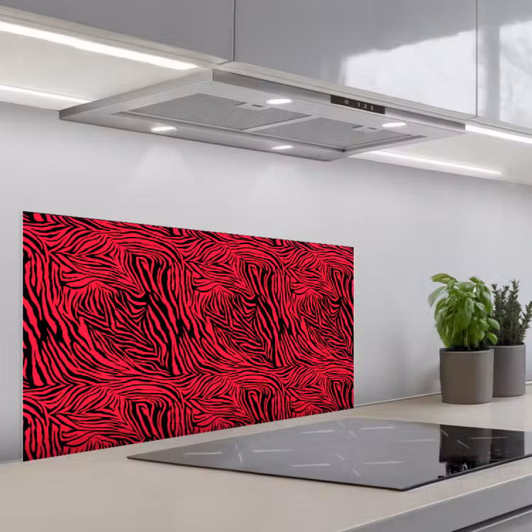 Zebra - Zwart - Roze - Neon keuken achterwand spatscherm middel 899 -3d_schuin