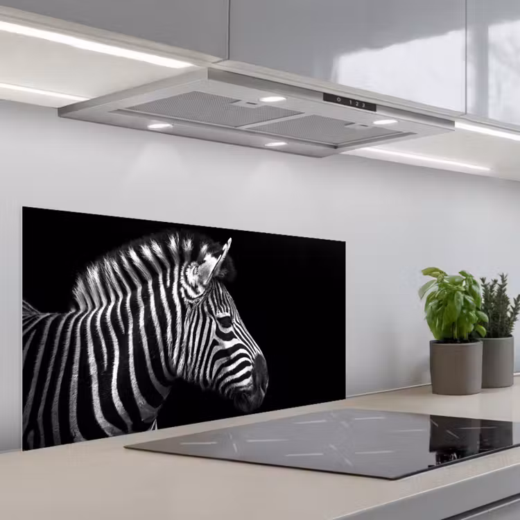 Zebra - Zwart - Wit - Portret - Dieren keuken achterwand spatscherm middel -3d_schuin