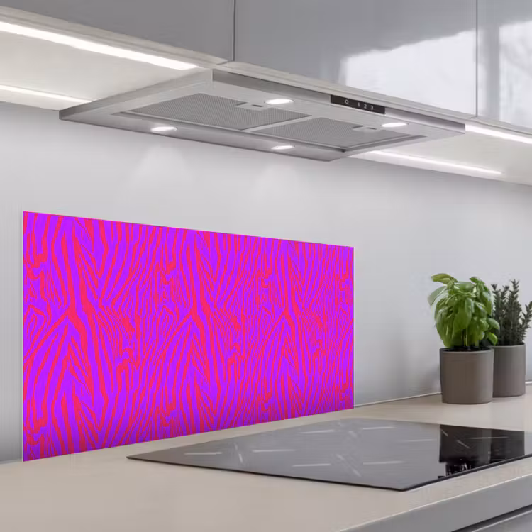 Zebra - Neon - Roze - Paars keuken achterwand spatscherm middel 899 -3d_schuin