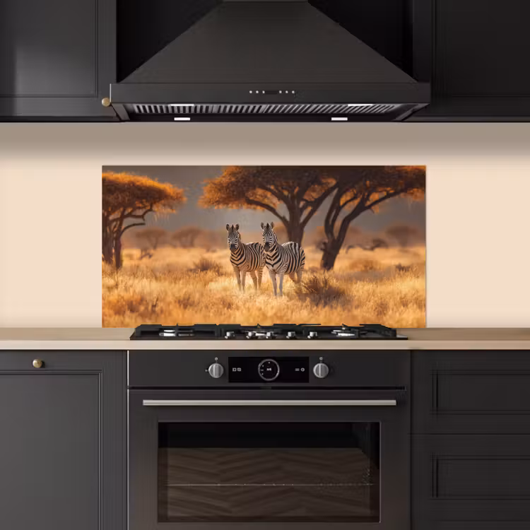 Zebra's - Savannelandschap - Gras keuken achterwand spatscherm middel -sfeer1