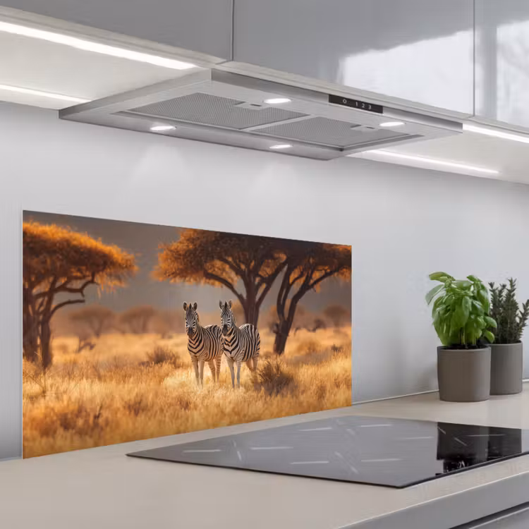 Zebra's - Savannelandschap - Gras keuken achterwand spatscherm middel -3d_schuin