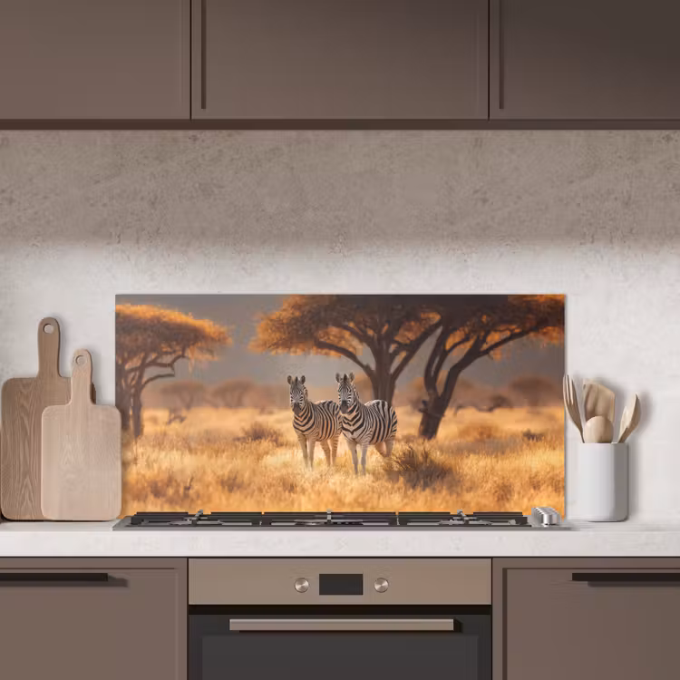 Zebra's - Savannelandschap - Gras keuken achterwand spatscherm middel -sfeer2