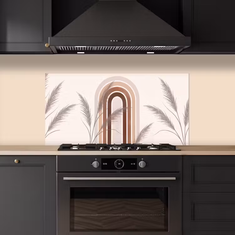 Abstract - Bogen - Plant - Boho - Beige keuken achterwand spatscherm middel -sfeer1