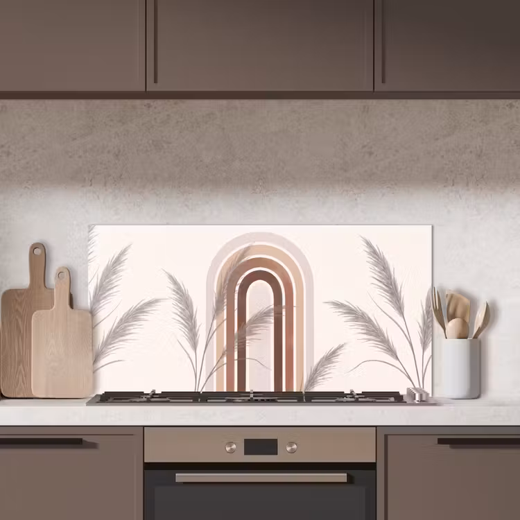 Abstract - Bogen - Plant - Boho - Beige keuken achterwand spatscherm middel -sfeer2
