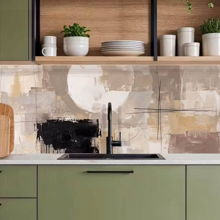 Abstract - Cirkel - Modern - Beige - Zwart - Minimalistisch keuken achterwand 2 middel -sfeer3