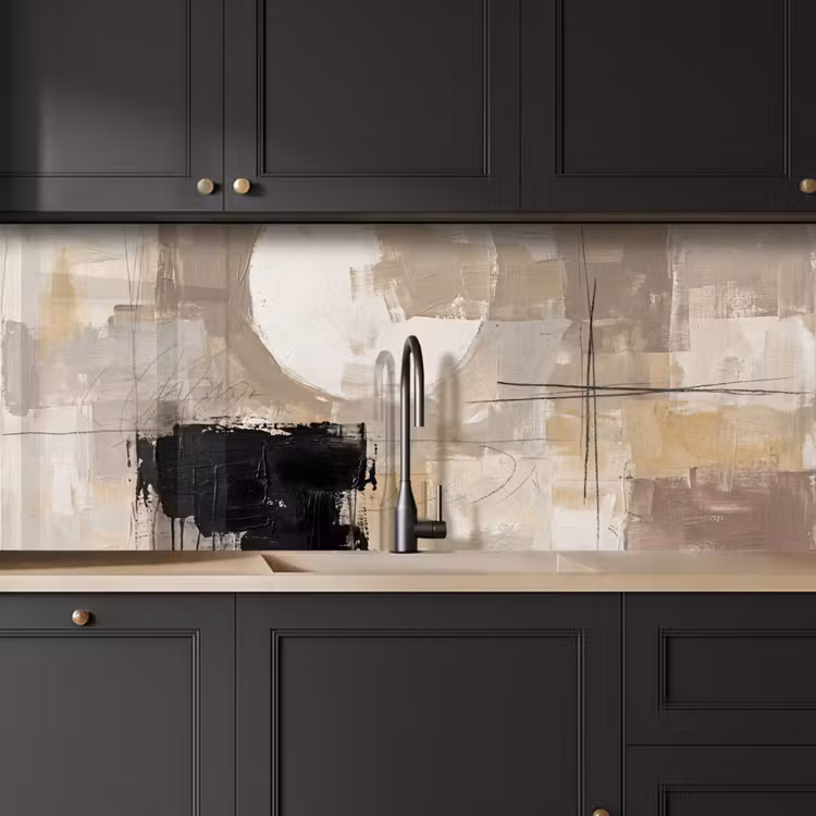Abstract - Cirkel - Modern - Beige - Zwart - Minimalistisch keuken achterwand 2 middel -sfeer1