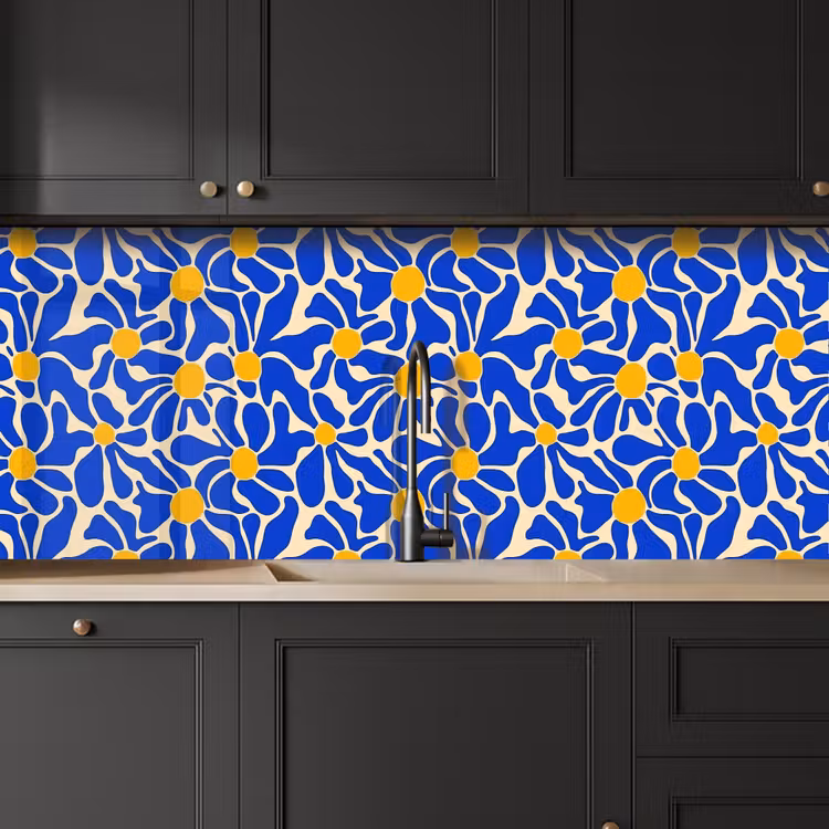 Abstract - Bloem - Blauw keuken achterwand 2 middel 871 -sfeer1