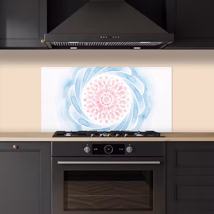 Abstract - Bloemvorm - Aquarel - Roze - Blauw keuken achterwand spatscherm middel -sfeer1