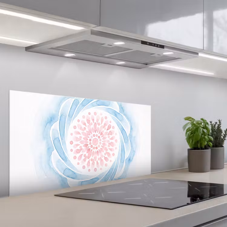 Abstract - Bloemvorm - Aquarel - Roze - Blauw keuken achterwand spatscherm middel -3d_schuin