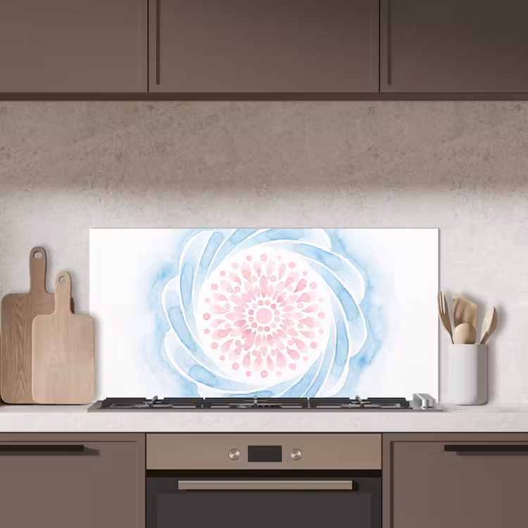 Abstract - Bloemvorm - Aquarel - Roze - Blauw keuken achterwand spatscherm middel -sfeer2