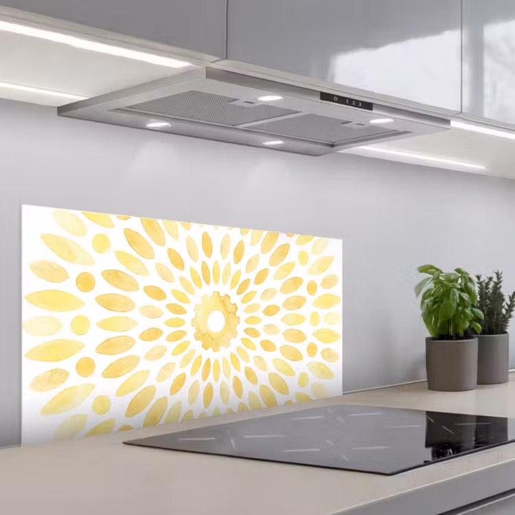 Abstract - Geometrisch - Stralend - Geel keuken achterwand spatscherm middel -3d_schuin