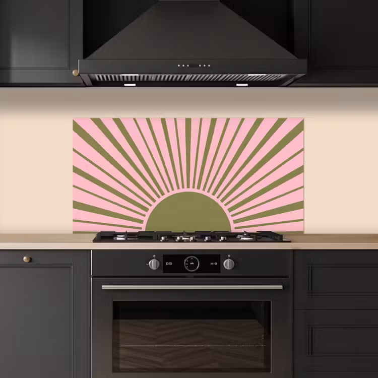Abstract - Stralen - Grafisch - Roze - Groen keuken achterwand spatscherm middel -sfeer1