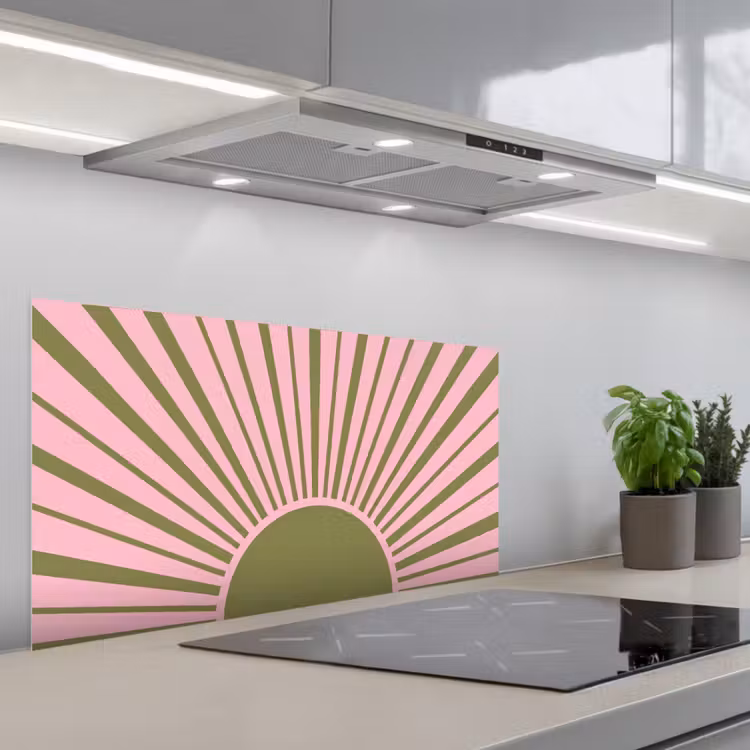 Abstract - Stralen - Grafisch - Roze - Groen keuken achterwand spatscherm middel -3d_schuin