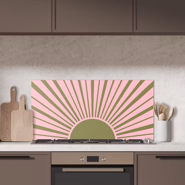 Abstract - Stralen - Grafisch - Roze - Groen keuken achterwand spatscherm middel -sfeer2