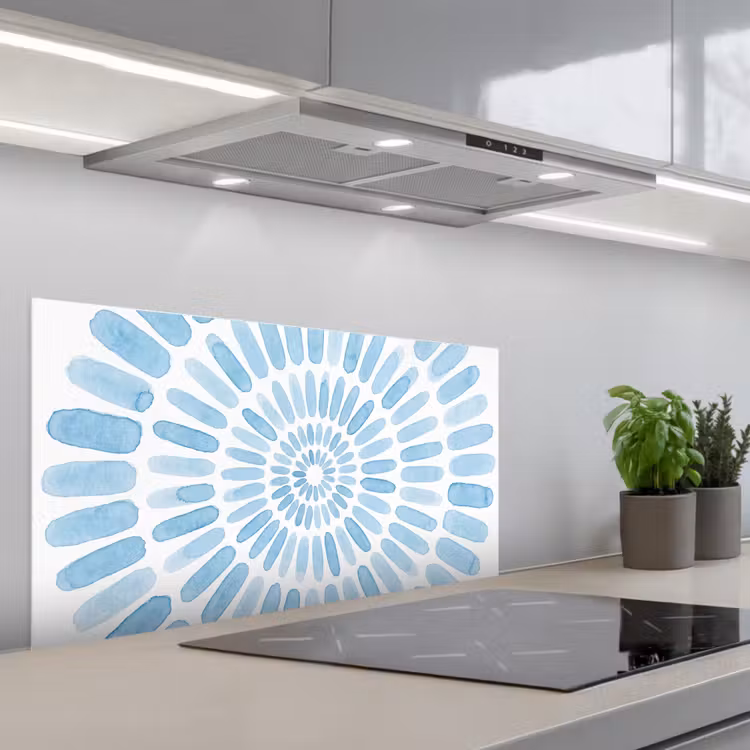 Abstract - Vormen - Kunst - Aquarel - Blauw keuken achterwand spatscherm middel -3d_schuin