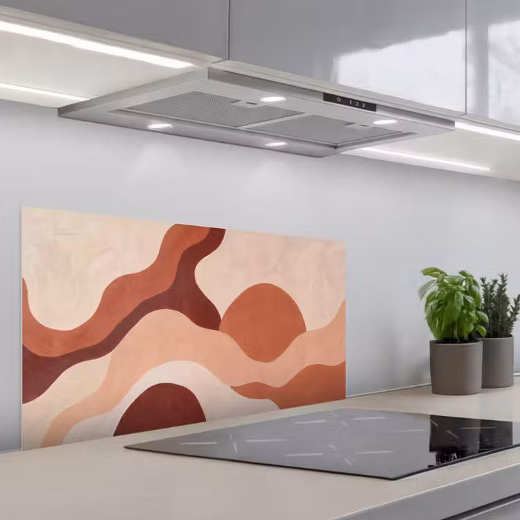 Abstract - Vormen - Organisch - Aardetinten - Modern keuken achterwand spatscherm middel -3d_schuin