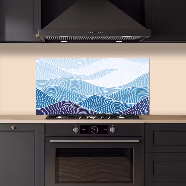 Abstract - Golven - Patroon - Blauw - Modern keuken achterwand spatscherm middel -sfeer1