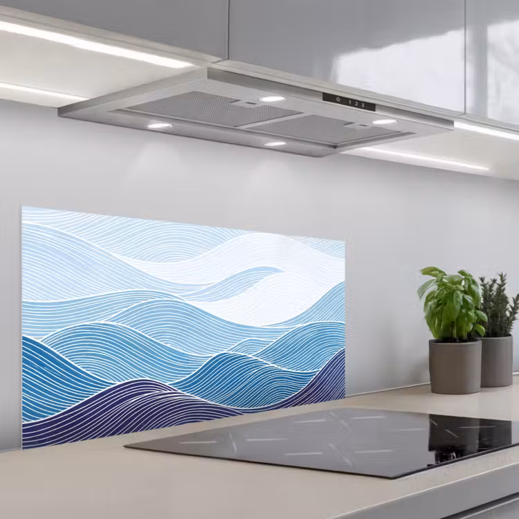 Abstract - Golven - Patroon - Blauw - Modern keuken achterwand spatscherm middel -3d_schuin