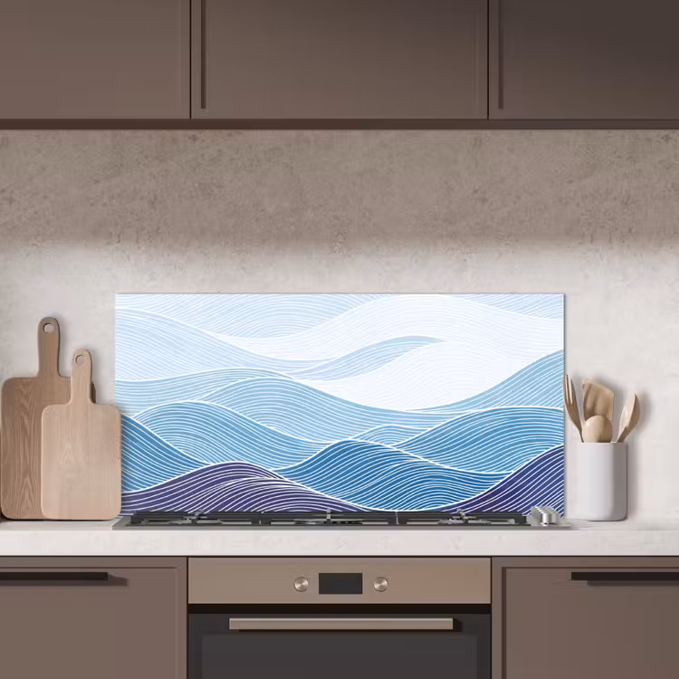 Abstract - Golven - Patroon - Blauw - Modern keuken achterwand spatscherm middel -sfeer2