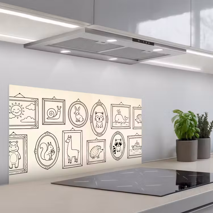 Dieren - Illustratie - Lijsten - Galerij - Speels keuken achterwand spatscherm middel -3d_schuin