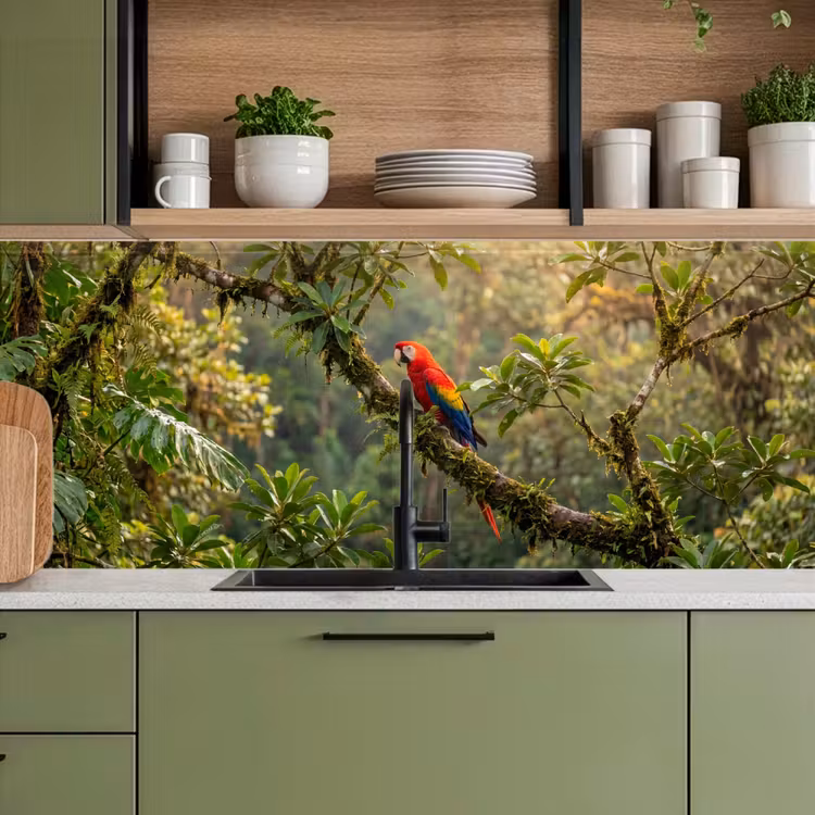 Ara - Jungle - Rood keuken achterwand 2 middel -sfeer3