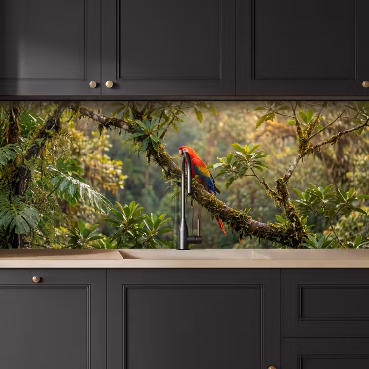 Ara - Jungle - Rood keuken achterwand 2 middel -sfeer1