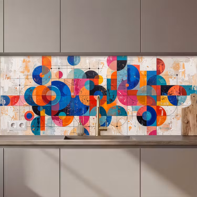 Kunst - Geometrisch - Abstract - Kleurrijk keuken achterwand 2 middel zz_3dshopping