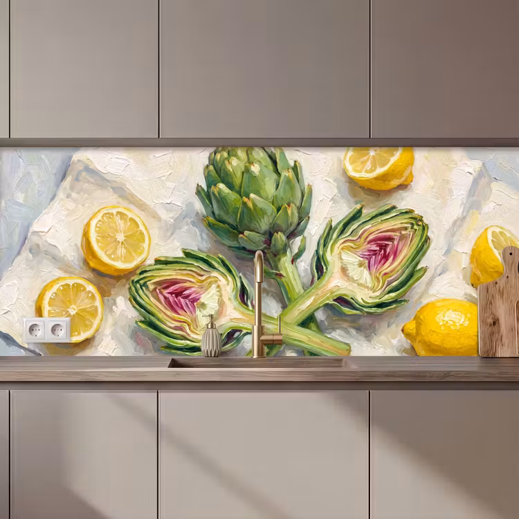 Kitchen Wall Splashback - Artichoke - Lemon - Food - Artisjok - Citroen - Eten keuken achterwand 2 middel zz_3dshopping