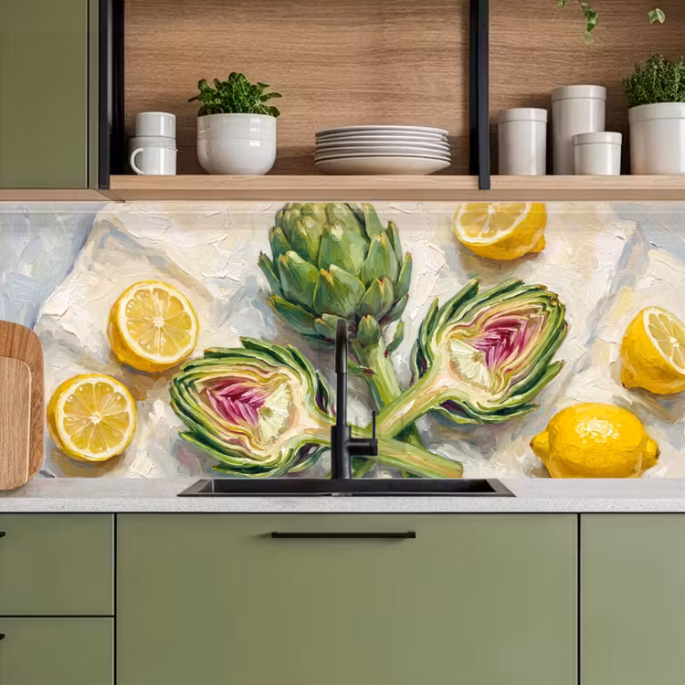 Kitchen Wall Splashback - Artichoke - Lemon - Food - Artisjok - Citroen - Eten keuken achterwand 2 middel