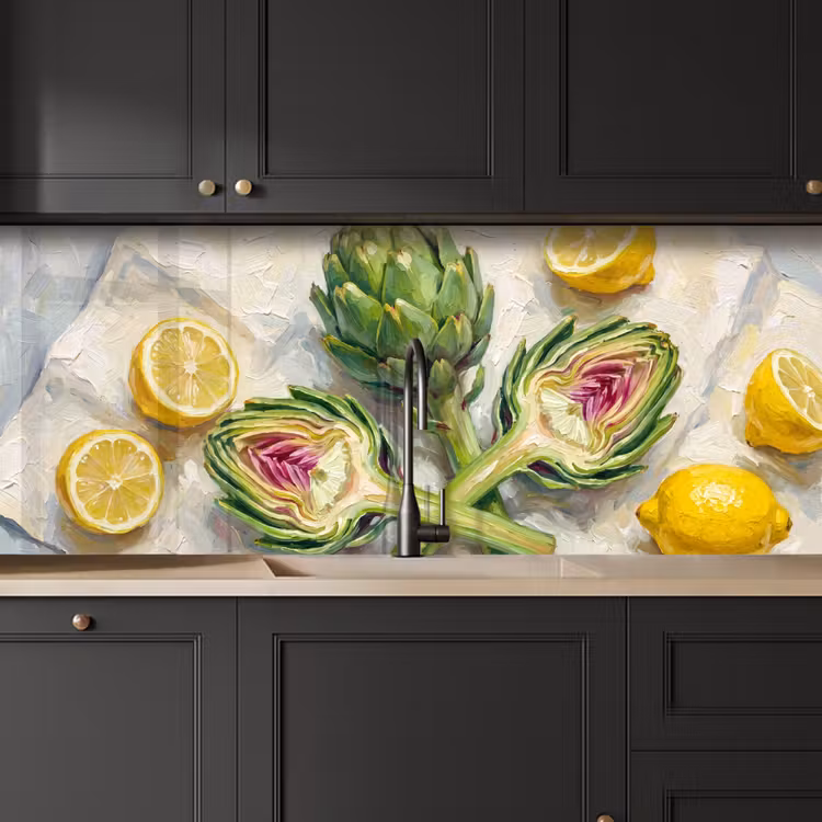 Kitchen Wall Splashback - Artichoke - Lemon - Food - Artisjok - Citroen - Eten keuken achterwand 2 middel