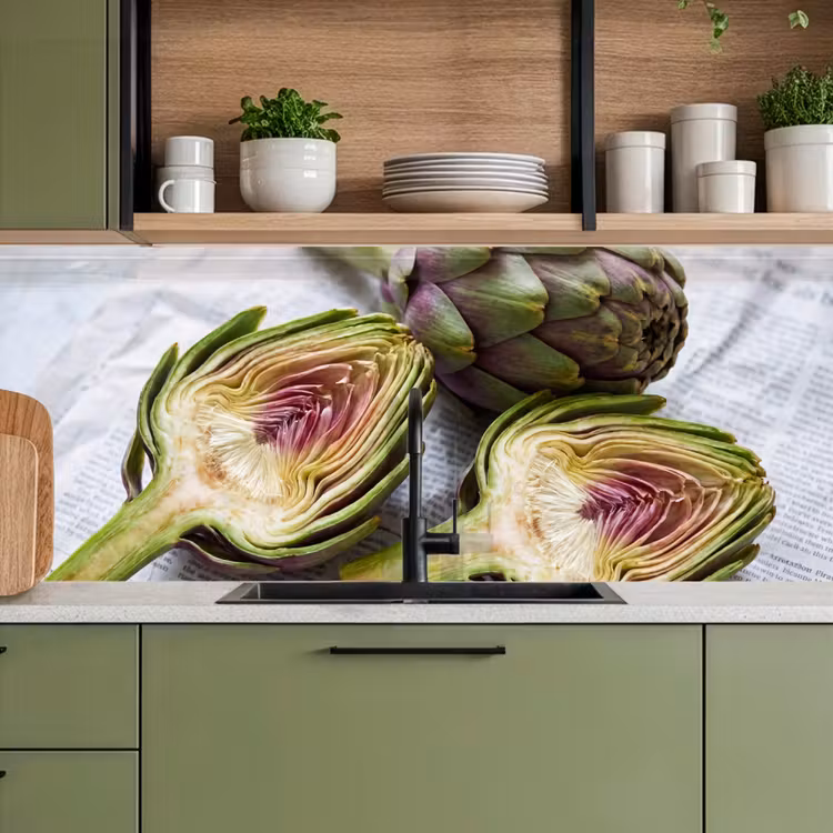 Kitchen Wall Splashback - Artichoke - Sliced - Food - Artisjok - Doorgesneden - Eten keuken achterwand 2 middel