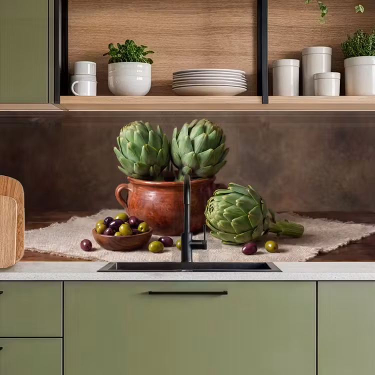 Kitchen Wall Splashback - Artichokes - Olives - Food - Artisjokken - Olijven - Eten keuken achterwand 2 middel