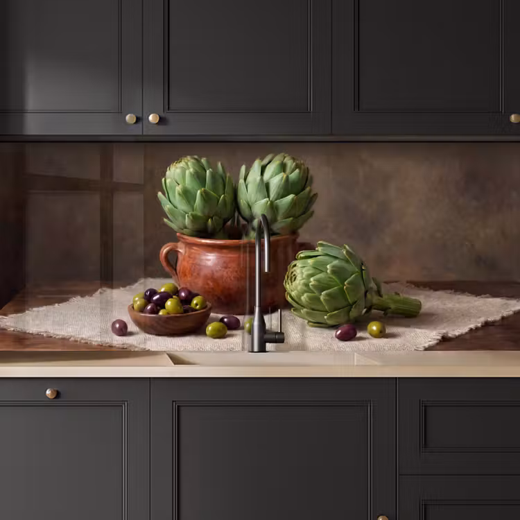 Kitchen Wall Splashback - Artichokes - Olives - Food - Artisjokken - Olijven - Eten keuken achterwand 2 middel