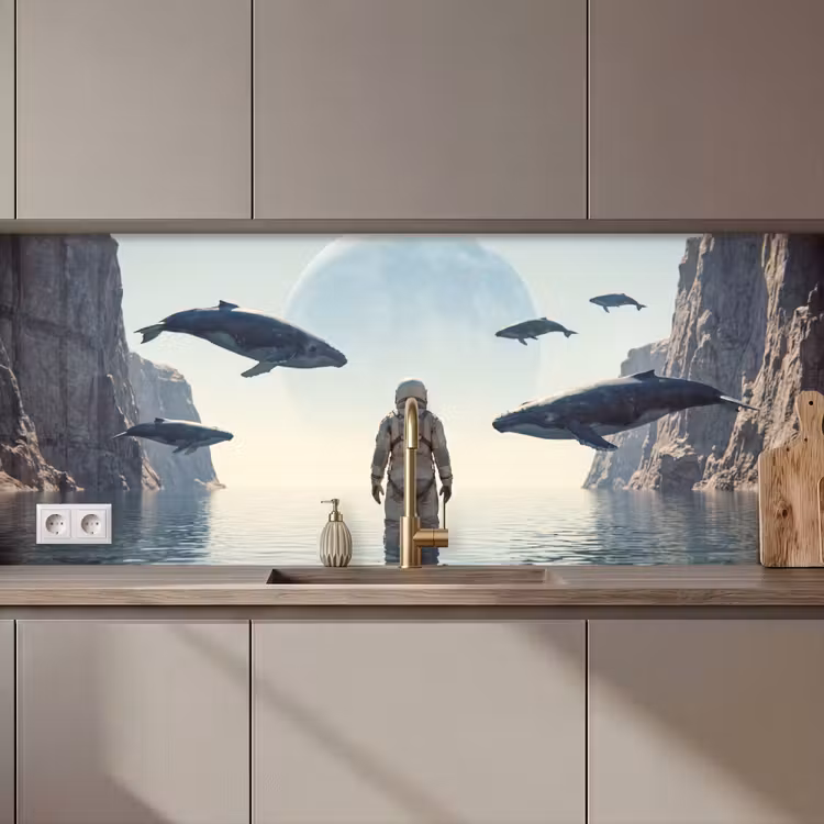 Kitchen Wall Splashback - Astronaut - Whale - Fantasy - Ruimtevaarder - Walvis - Fantasie keuken achterwand 2 middel zz_3dshopping