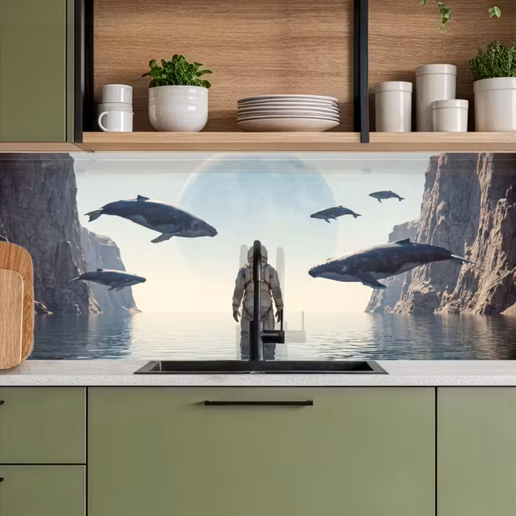 Kitchen Wall Splashback - Astronaut - Whale - Fantasy - Ruimtevaarder - Walvis - Fantasie keuken achterwand 2 middel