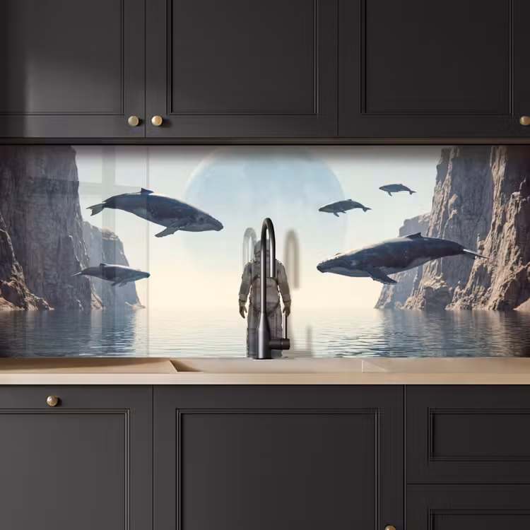 Kitchen Wall Splashback - Astronaut - Whale - Fantasy - Ruimtevaarder - Walvis - Fantasie keuken achterwand 2 middel