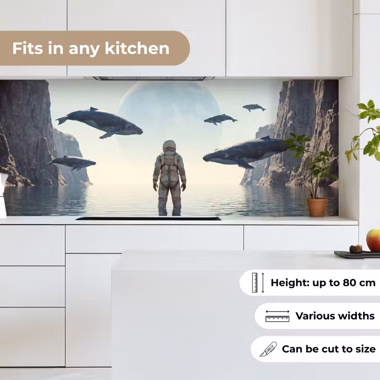 Kitchen Wall Splashback - Astronaut - Whale - Fantasy - Ruimtevaarder - Walvis - Fantasie keuken achterwand 2 middel