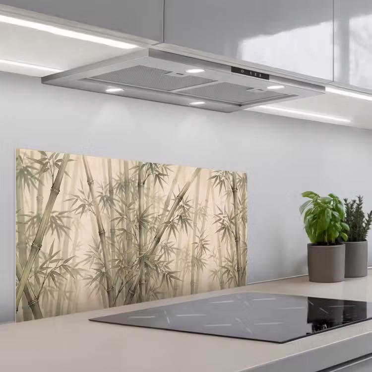 Bamboe - Bladeren - Aziatisch - Groen - Natuur keuken achterwand spatscherm middel -3d_schuin