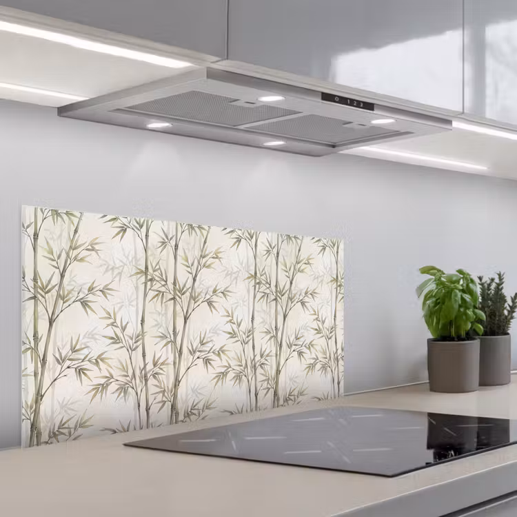 Bamboe - Bladeren - Natuur - Aquarel - Groen keuken achterwand spatscherm middel -3d_schuin