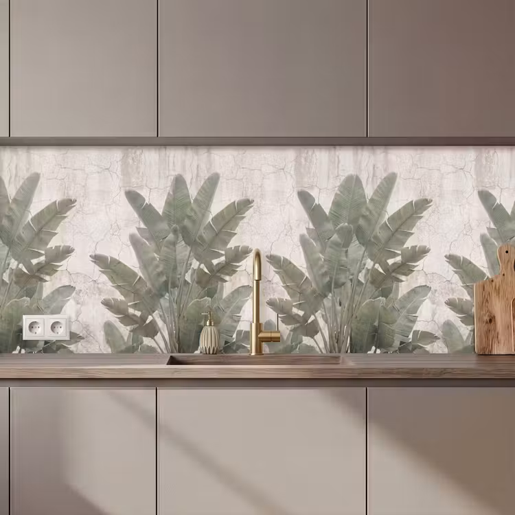 Bananenbladeren - Beton - Groen keuken achterwand 2 middel zz_3dshopping
