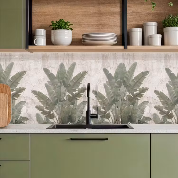 Bananenbladeren - Beton - Groen keuken achterwand 2 middel -sfeer3