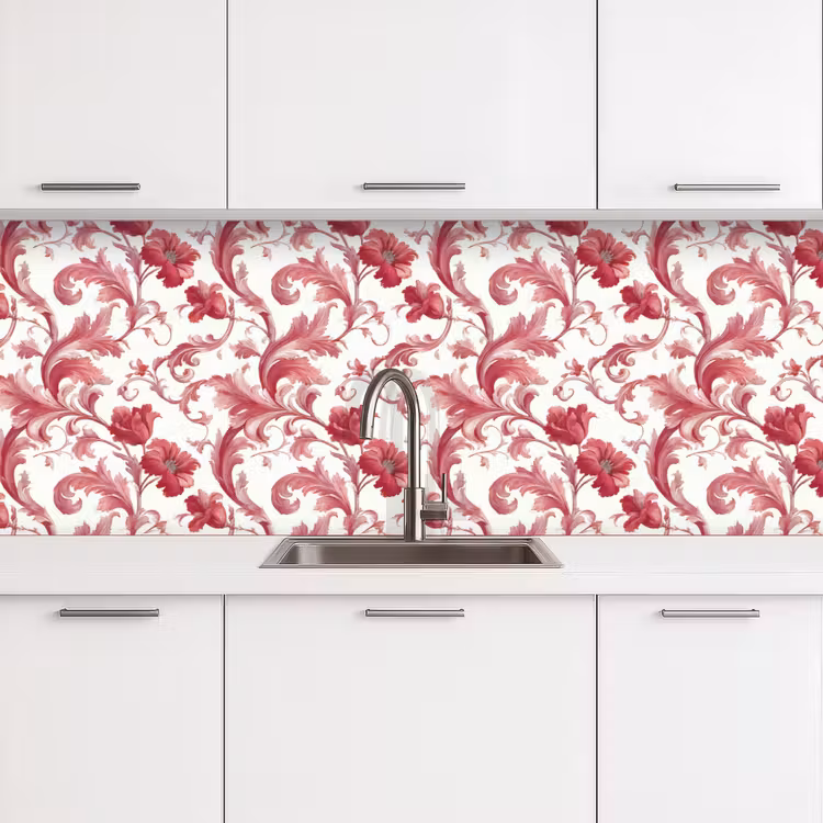 Barok - Patroon - Rood keuken achterwand 2 groot 857 -3d