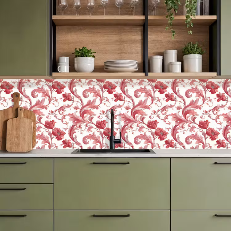 Barok - Patroon - Rood keuken achterwand 2 groot 857 -sfeer3